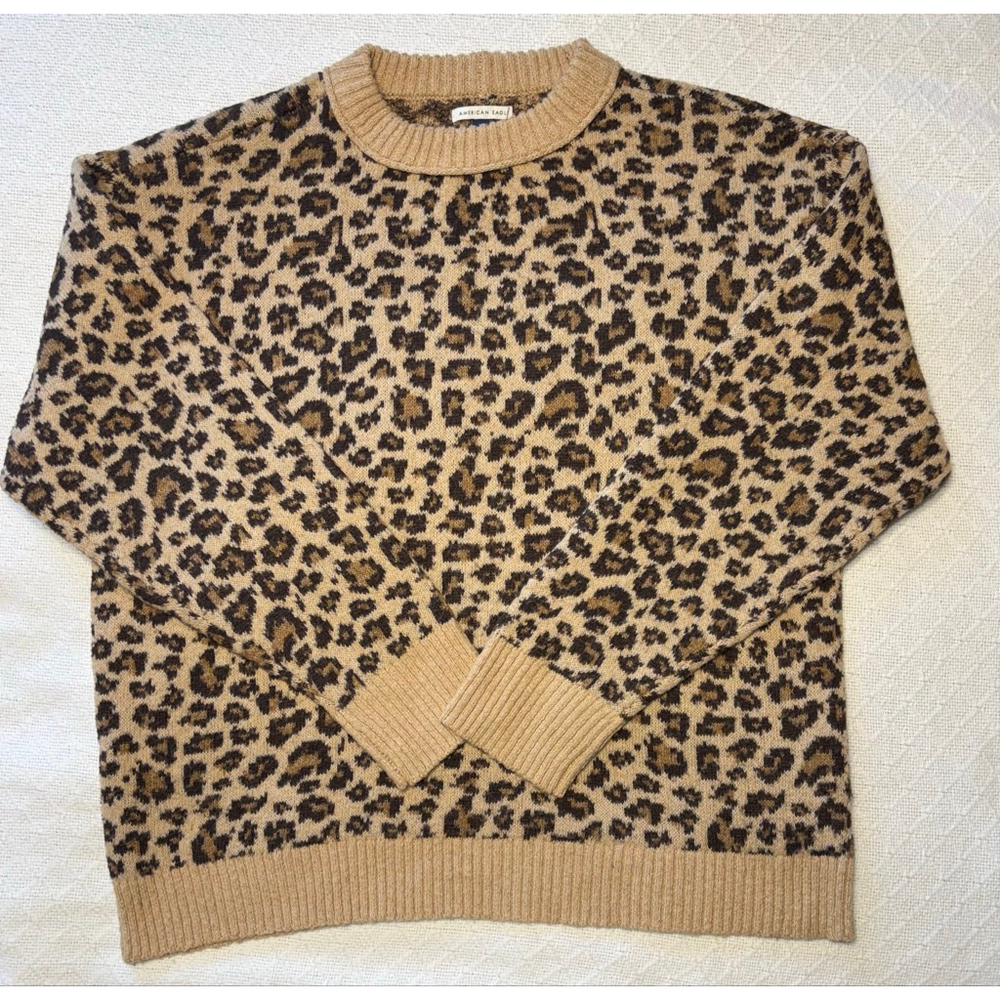 EUC American Eagle Whoa So Soft Animal Print Crewneck Knit Sweater SZ - Picture 1 of 6